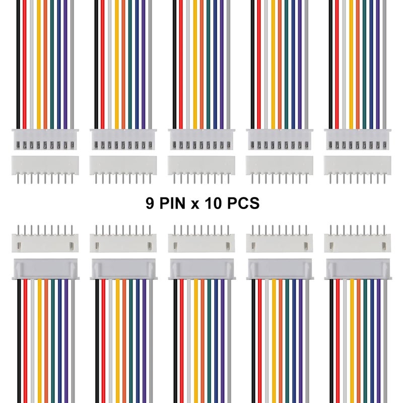ACEIRMC 10Pairs JST-XH Connector Kit, XH 2.54mm 9 Pin Header Male and Female Connectors Plug Adapter with Flat Wire Cable 200mm 26AWG Compatible with JST XH (9P) - Image 2